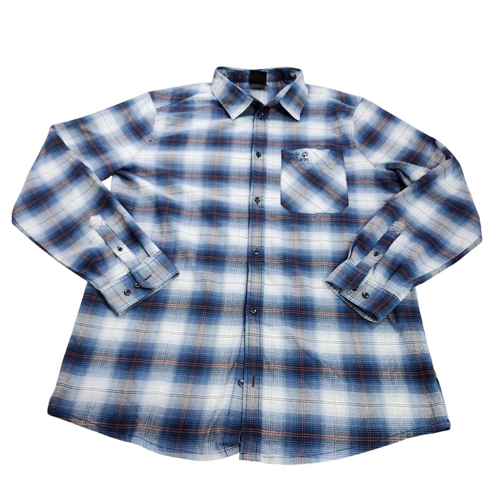 Jack Wolfskin Button-Down Mens XL Plaid Blue White Outdoor EUC